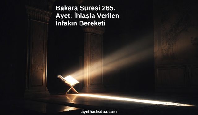 Bakara Suresi 265. ayet, riya ile yok olan amellerin zıddı olarak; Allah rızası için yapılan infakın nasıl kat kat berekete dönüştüğünü çarpıcı bir bahçe misaliyle anlatır. Bu ayet, sadece vermeyi değil; gönülden, ihlasla ve karşılık beklemeden vermeyi öğreterek infakın asıl imtihanının kalpte olduğunu hatırlatır.