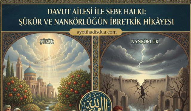Davut ailesi nimeti şükürle taçlandırarak yükseldi; Sebe halkı ise bolluk içinde nankörlüğe saparak helake sürüklendi. Bu iki topluluğun kıssası, nimet karşısında insanın ya Allah’a yaklaşacağını ya da felakete yürüyeceğini gösteren çarpıcı bir ibrettir.