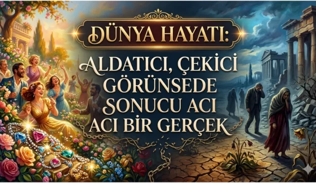 Dünya, insana süslü ve cazip görünse de hakikatte geçici, aldatıcı ve imtihan yurdudur. Kalbini ona bağlayan hüsrana, ahireti esas alan ise kurtuluşa yaklaşır.