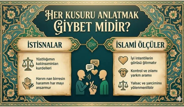 Gıybet büyük günahlardandır; ancak İslam, bazı durumlarda hakikatin açıklanmasına izin vermiştir. Zulmü duyurmak, fetva almak veya Müslümanı korumak gibi meşru gayelerle yapılan konuşmalar gıybet sayılmaz. Bu yazıda, gıybetin istisnaları Kur’an, hadis ve İslam büyüklerinin sözleri ışığında ele alınıyor.