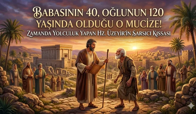 Mantık kurallarını alt üst eden bir gerçek: Bir baba nasıl olur da öz oğlundan 80 yaş daha genç kalabilir? Kur’an-ı Kerim’de zikredilen, bir şehrin yıkıntıları arasında başlayıp 100 yıllık bir ölüme uzanan Hz. Üzeyir’in kıssası