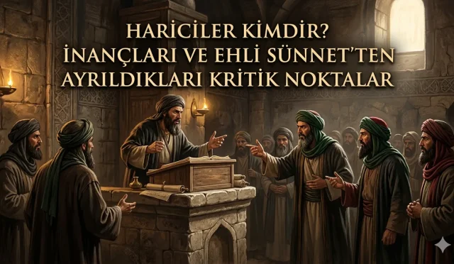 İslam tarihinin ilk siyasi ve itikadi fırkası olan Hariciler, "büyük günah" işleyenleri kâfir sayan katı yaklaşımlarıyla tanınırlar. Hz. Ali ile Muaviye arasındaki hakem olayından sonra ortaya çıkan bu topluluğun; imanı sadece amele indirgeyen dar bakış açısını ve Ehli Sünnet’in bu aşırılığa karşı duran "orta yol" anlayışını tüm yönleriyle açıklıyoruz