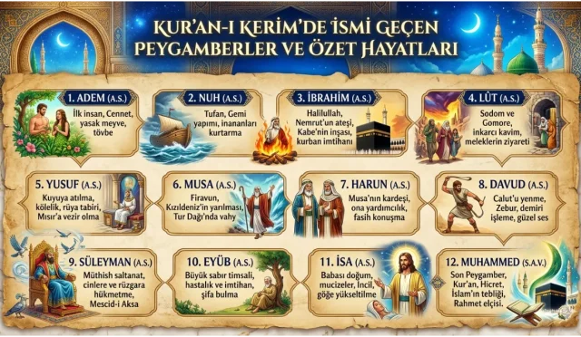 Hz. Adem’den Hz. Muhammed’e kadar her peygamberin yaşadığı dönem, gönderildiği kavim ve yaptığı önemli görevler hakkında kısa bilgiler