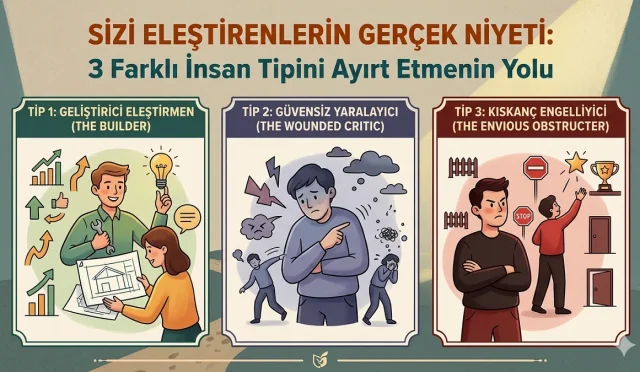 Hayatın her anında eleştiriyle karşılaşmak kaçınılmazdır ancak her eleştirinin arkasındaki niyet aynı değildir. Kimi sözler sizi geliştirmek için birer basamak olurken, kimileri sadece incitmek ya da yıpratmak amacı taşır. Sizi eleştiren insanların gerçek niyetini anlamanızı sağlayacak üç önemli profil ve bu yıkıcı durumlarla başa çıkmanın yolları